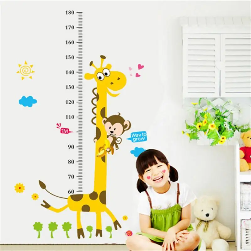 Cartoon Animals Height Measure Wall Stickers For Kid Rooms Animals Zoo Vinyl Growth Chart Ruler Living Room Decor Children Gift wall sticker height sticker wall stickers