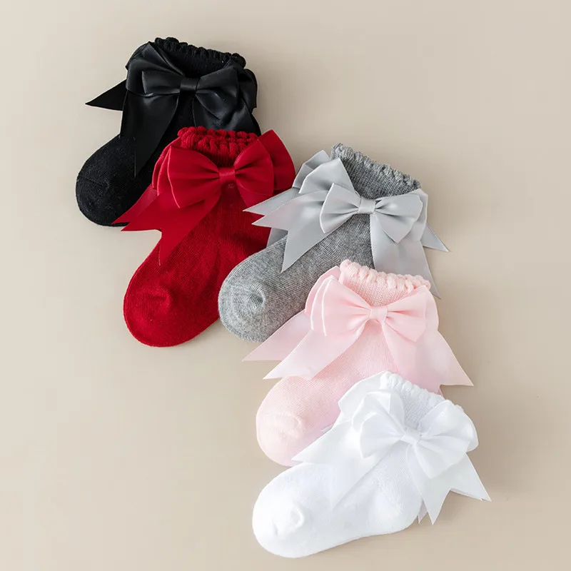0 to 4 Years Toddler Baby Girls Bow Socks Breathable Knit Princess Socks for Party Wedding Photography