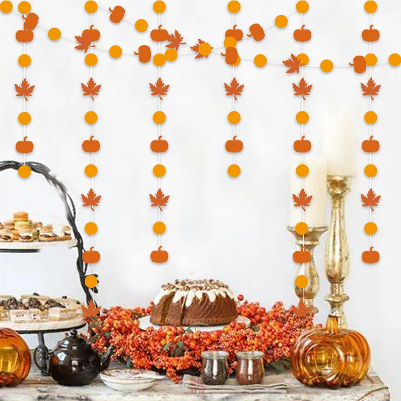 

3M Thanksgiving Party Maple Leaf Pull Garland Autumn Harvest Festival Family Thanksgiving Party Hanging Garland Pendant Decorati