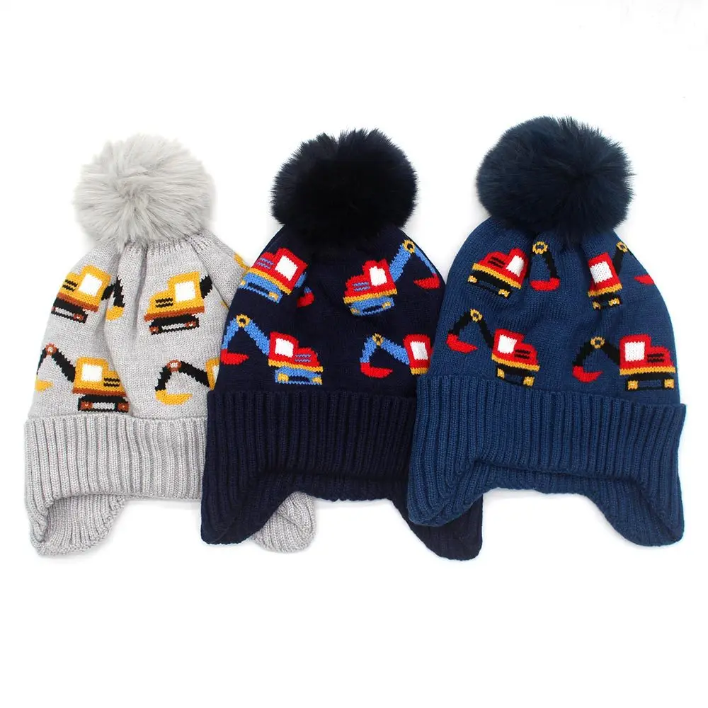 Winter Baby Hat Pompom Fleece Lining Baby Beanie Infant Bonnet Kids Cap for Girls Boys Bobble Kids Hat for Children 2-7Y