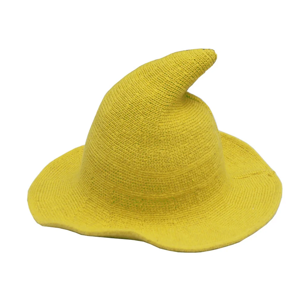 Sombrero de mago de lana de punto para Halloween, gorros de bruja para adultos y niños, accesorios de disfraces para vacaciones, sombrero de fiesta, decoración de Halloween