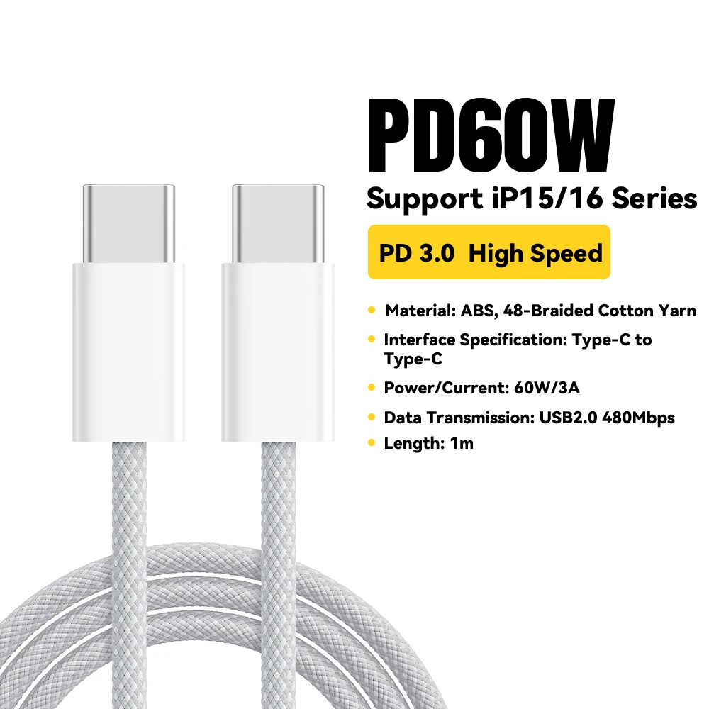 Essager 60W USB tipo C a tipo C Cable para iphone 16 15 14 Pro Xiaomi Huawei Cable USB C de carga rápida para Samsung Cable rápido
