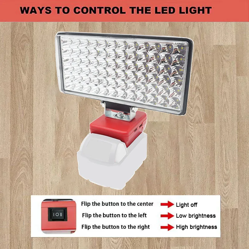 72 LED 작업 조명 손전등 토치 유형 C USB 보조베터리 Makita 용 DeWalt 용 Bosch 용 Milwaukee 18V 20V 리튬 이온 배터리