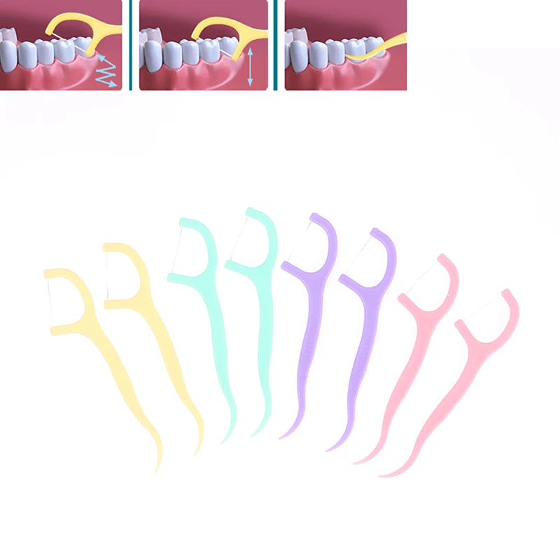 Dental Floss Stick 50Pcs/Box Floss Toothpick Set Colorful Fruit Flavor Tooth Cleaning Dental Pick Oral Hygiene Care