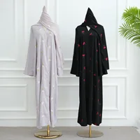 Uni Abaya 2025 vêtements pour femmes nouvelle broderie luxe Style dubaï avant ouvert Abaya avec Hijab 2 pièces ensemble vêtements islamiques 4