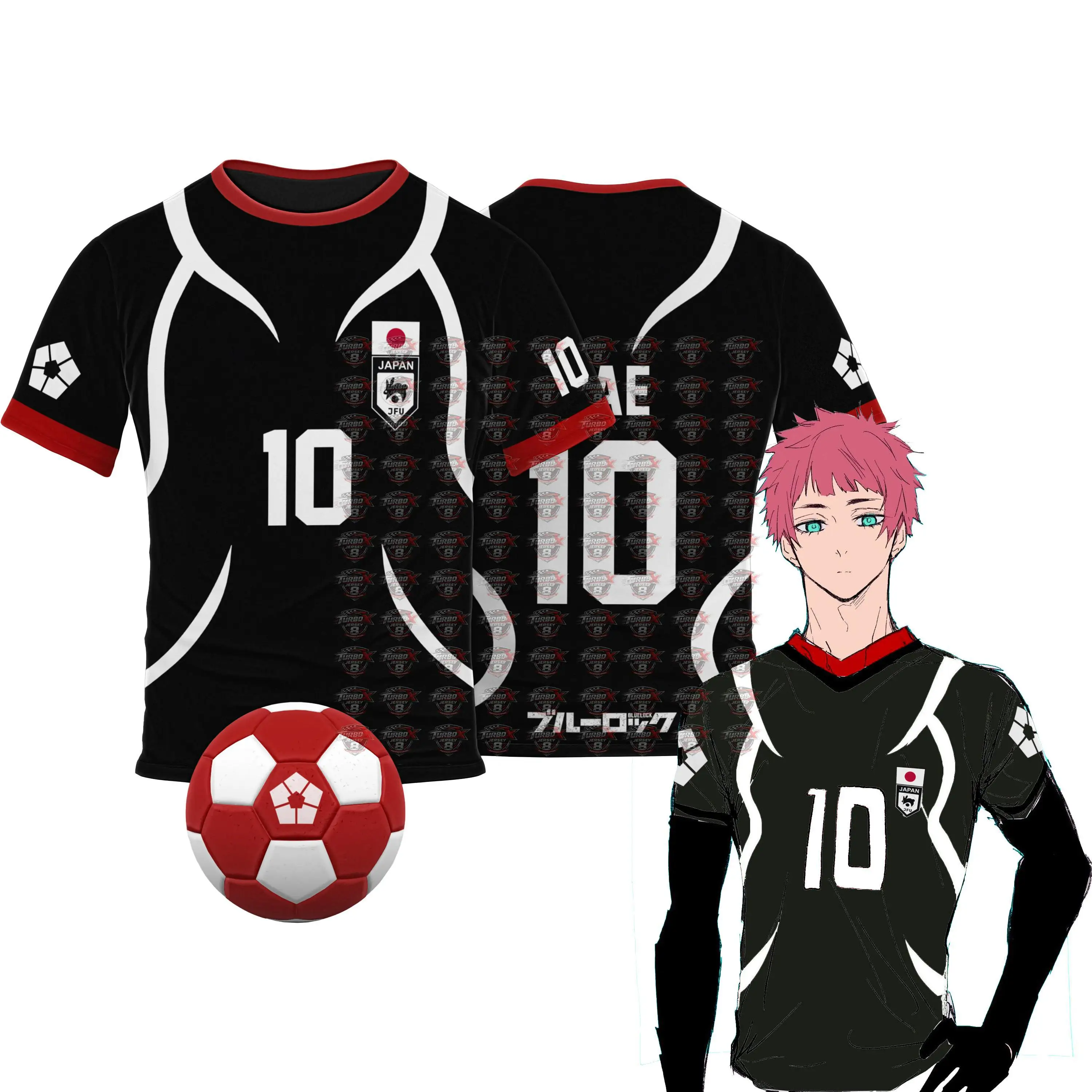 Blue Lock Japan U20 Schwarzes Cartoon Anime Cosplay Herren T-Shirt Sommer Kurzarm T-Shirt Schnelltrocknend Modisches Damen T-Shirt