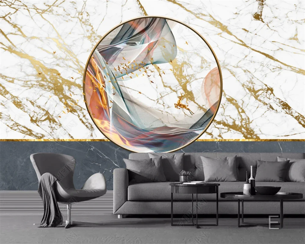 

beibehang Customized papel de parede modern light luxury abstract lines ink wash landscape elk marble background wallpaper