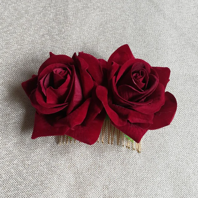 Fermaglio Capelli Grande Fiore Rosa Rossa - Accessorio Boho Per Matrimoni E Occasioni Speciali - Foto 7