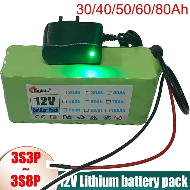 Batterie au Lithium Rechargeable 18650 pour vélo de pêche avec chargeur BMS 12V 3S5P, Batteries de grande capacité 1