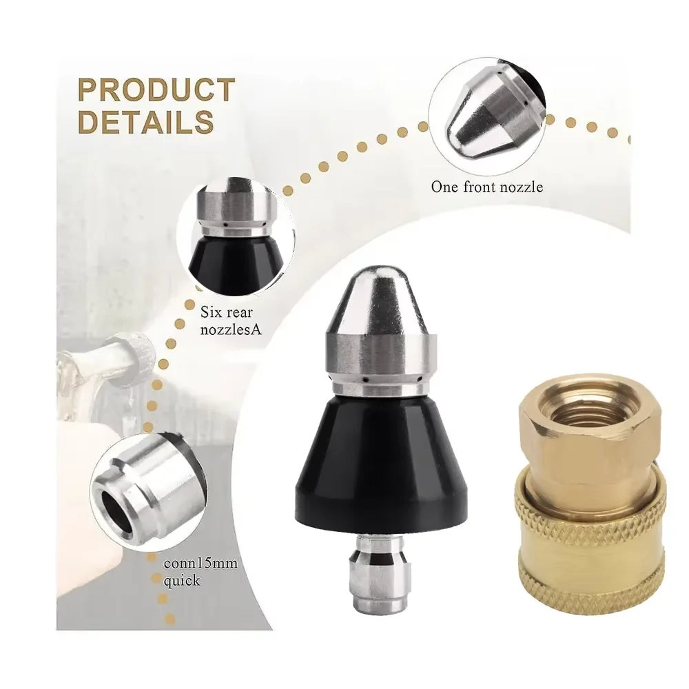Universal 1/4" High Pressure Nozzle for Drain Unclogging Strong Water Pressure Ideal for Kitchen & Toilet Pipes