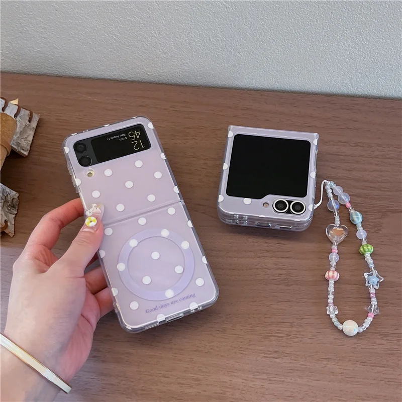 Korean Purple Polka Dot Magnetic Phone Case with Magsafe Stand and Chain