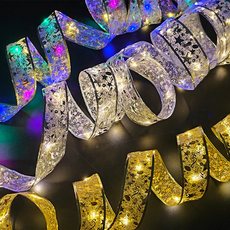 Christmas Tree Ribbon Light Christmas DIY Decoration Home New Year Xmas Ornaments LED Fairy String Lights christmas decorations