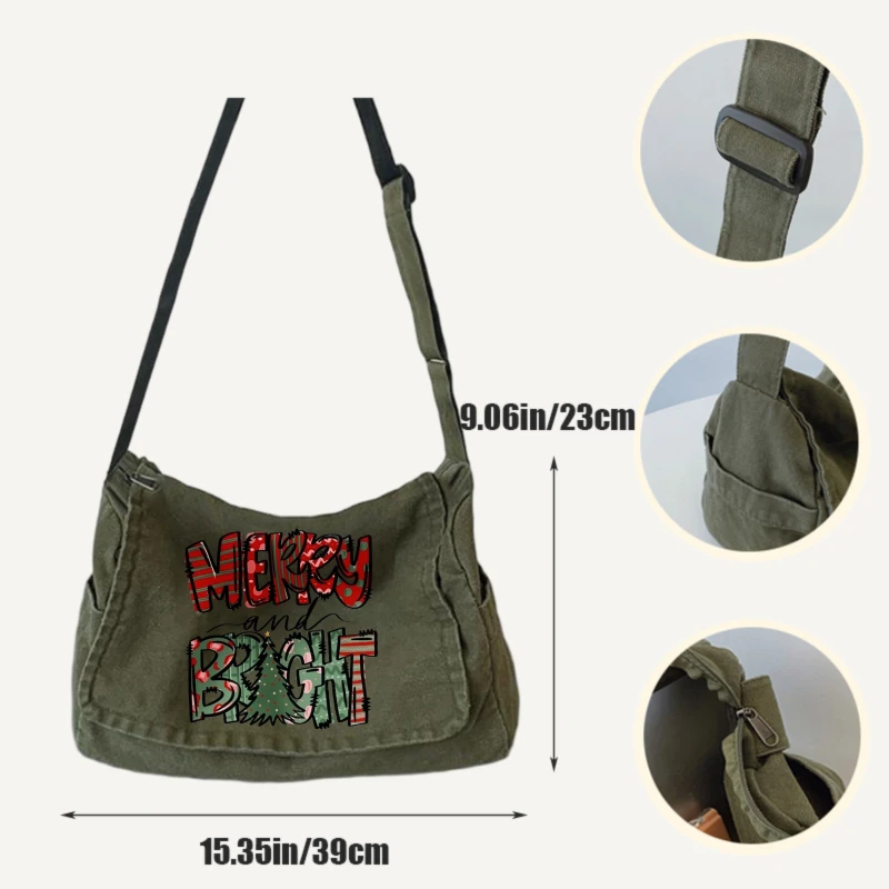 Christmas Theme Women's Shoulder Bag Large Capacity Canvas Crossbody Bag Messenger Bag for Shopping