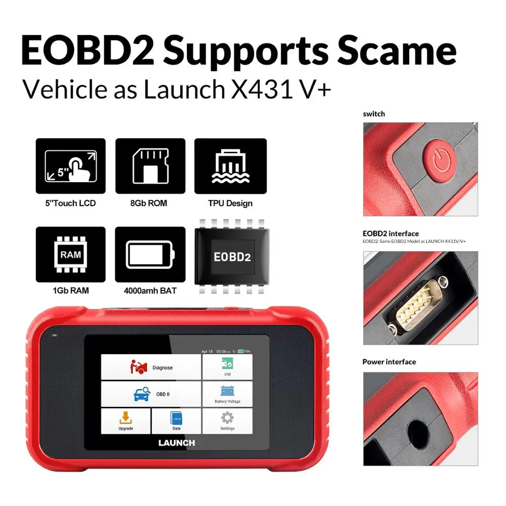 자동차 스캐너 런칭 CRP 123E 지원 시스템 진단, 엔진, ABS 에어백, SRS 및 전송 시스템, 전체 OBD2 기능