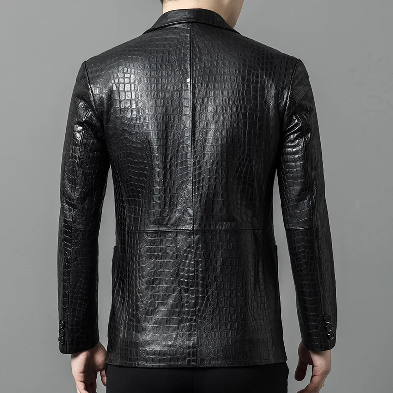 Gentleman Premium Sheepskin Blazers For Men Slim Leather Jacket Winter Business Casual Oversize 5XL Terno Masculino