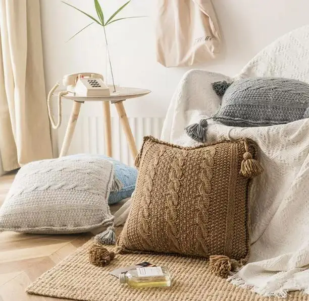 

Богемный серый тканый хлопковый льняной диван наволочка для гостиной