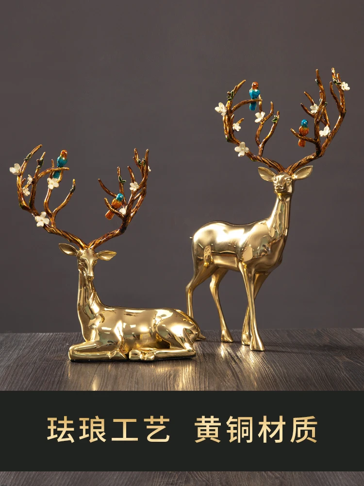 Enamel High-End Deer Decoration Luxury Living Room Home Art Crafts Wine Cabinet Entrance High-End Decorations Light Luxury