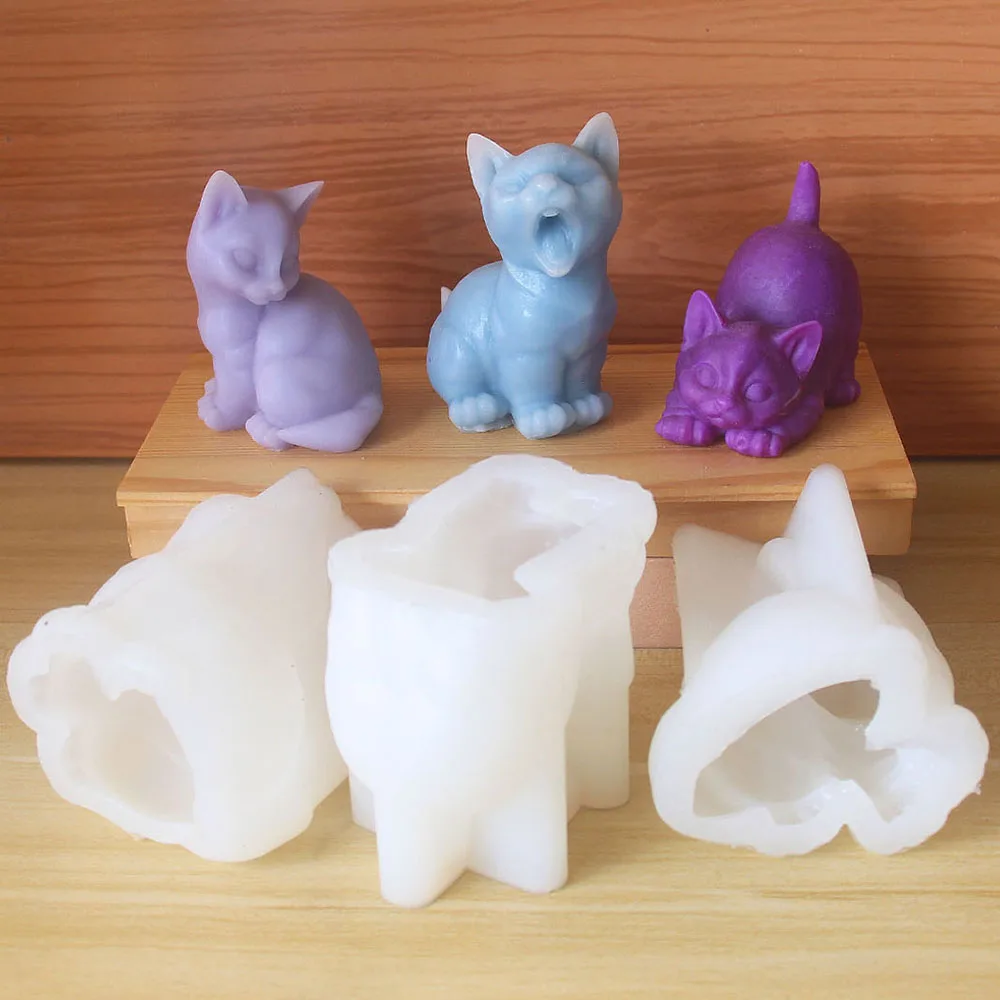 Nette Giern Und Dehnen Kleine Katze Aromatherapie Kerze Silikon Form Kätzchen Gips Harz Dekoration Ornament Werkzeug Hause Waren – Detail 12