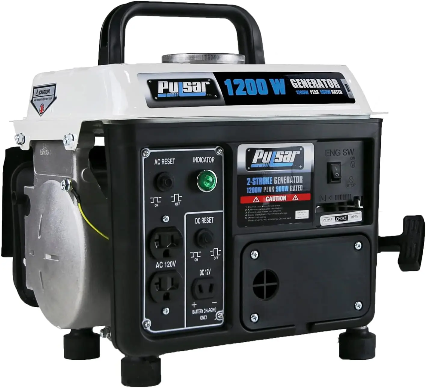 USA 1,200W Carrying Handle, PG1202SA Gas-Powered Portable Generator, 1200W, Black/White