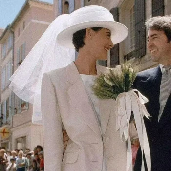 New French 100% Wool Top Hat Veil Vintage Dinner Party Elegant White Fedora Travel Light Wedding Head Dress Accessories