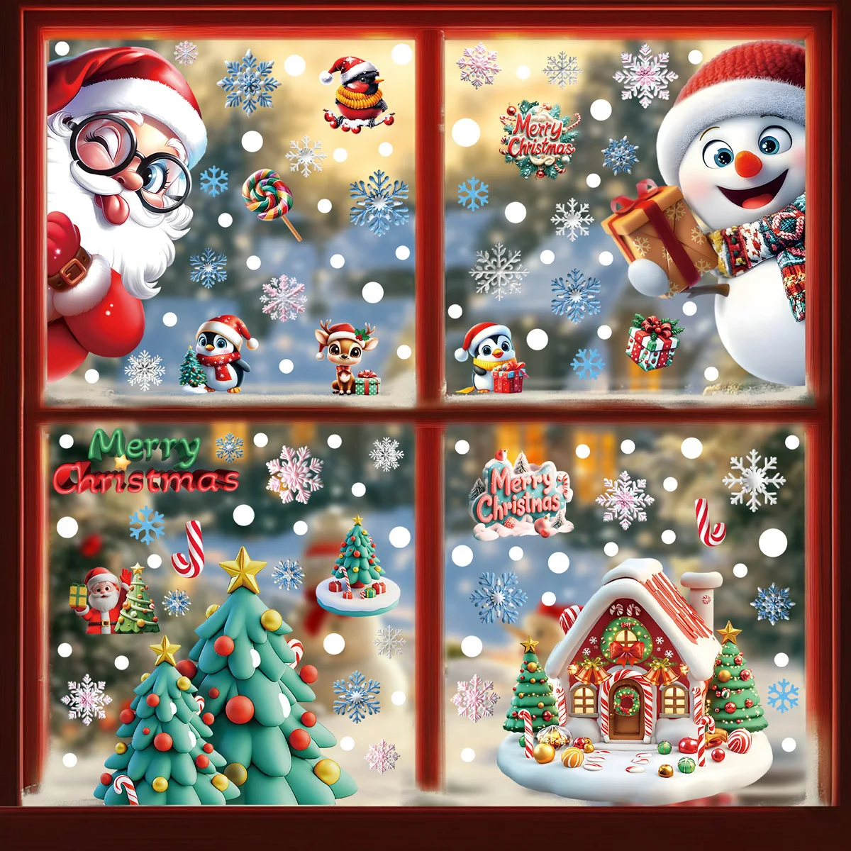 2/4 Blatt statische Aufkleber für Weihnachtsfenster, Weihnachtsmann, Rentier, Schneemann, doppelseitige Aufkleber, Winterurlaub, Weihnachten, Zuhause, Party-Dekorationen – Detail 12