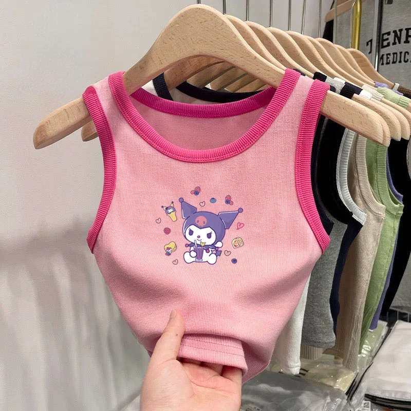 Kawaii Sanrio Kuromi My Melody Baby Girls Anime T-shirts Tank Cotton Vest Tops Children Summer Clothes Sleeveless T-Shirt Gift h02 001 children handmade toy bjd sd doll clothes 1 6 30cm pink blue green sleeveless dress 1pcs