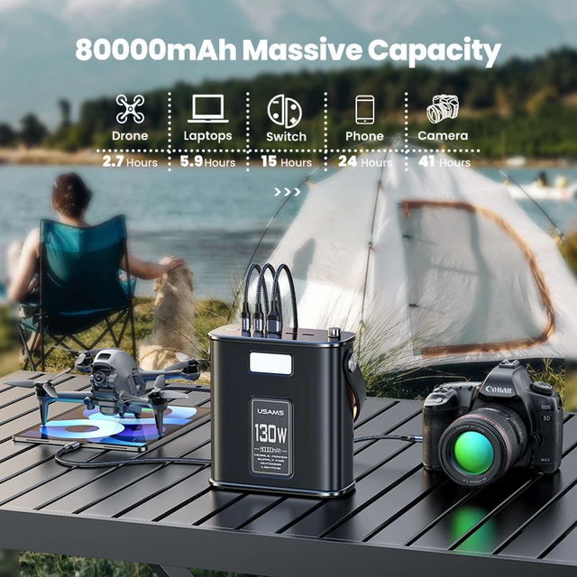 USAMS-Générateur solaire 130W, batterie externe portable 80000mAh