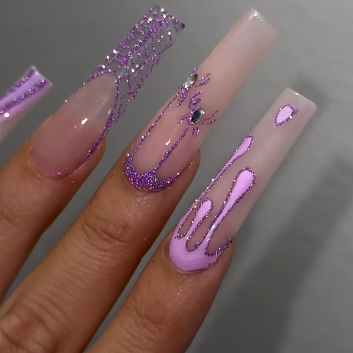 24pcs Long Ballet French Press on Nails Halloween Glitter Red Crystal Spider Design Fake Nails Wearable European False Nails 4 24pcs Long Ballet French Press on Nails Halloween Glitter Red Crystal Spider Design Fake Nails Wearable European False Nails - Image 4