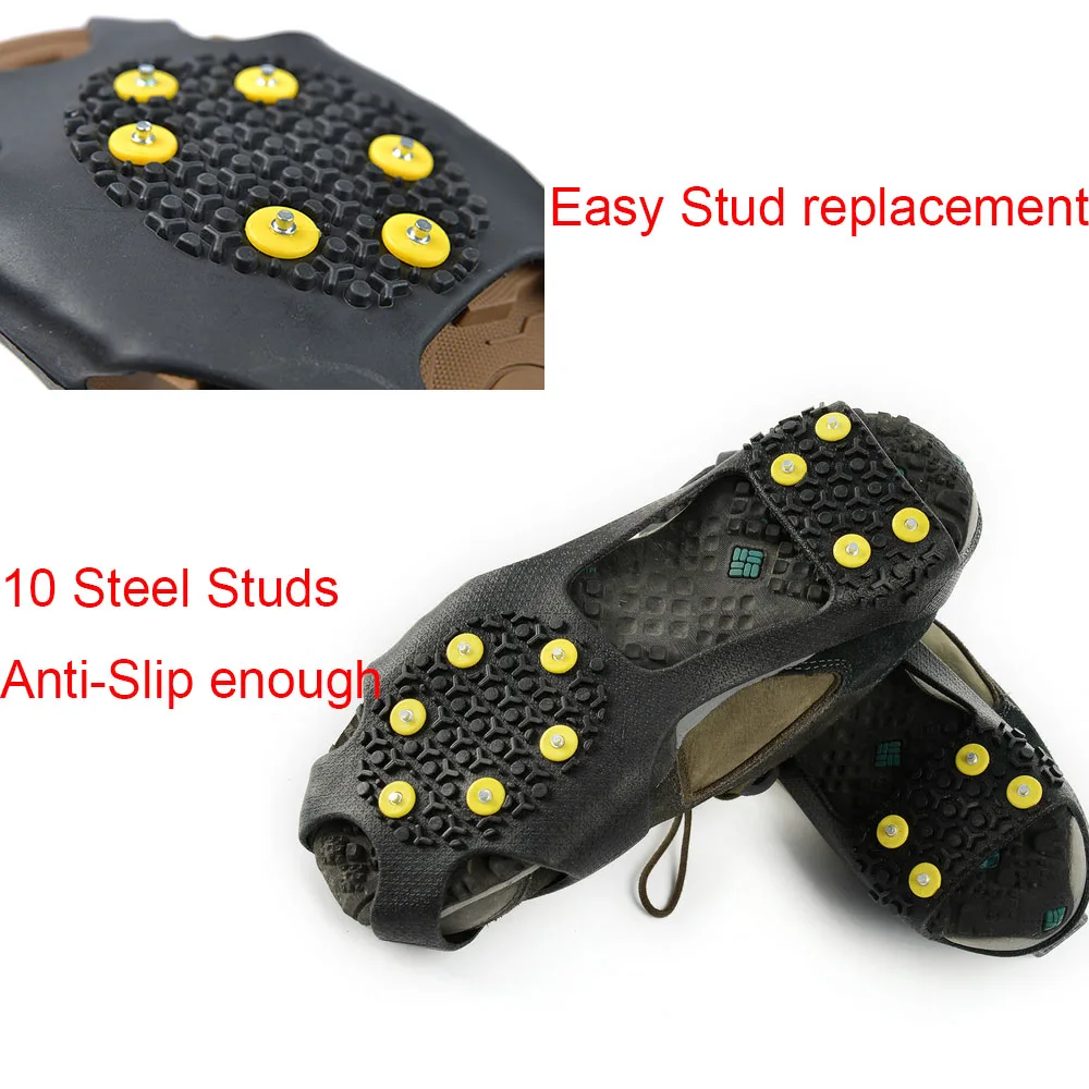 Ice Gripper Spike 1Pair 10 Studs Anti-Skid Snow Ice Gripper Climbing Shoe Spikes Grips Cleats Overshoes Crampons Spike Shoes Crampon S/M/L ice gripper spike climbing crampons
