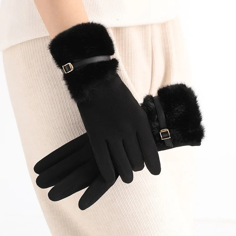 Women's Winter Gloves with Fleece Lining, Warm, Windproof, Cold-Resistant, Plush Decoration, Touchscreen Compatible, Suitable fo - 4