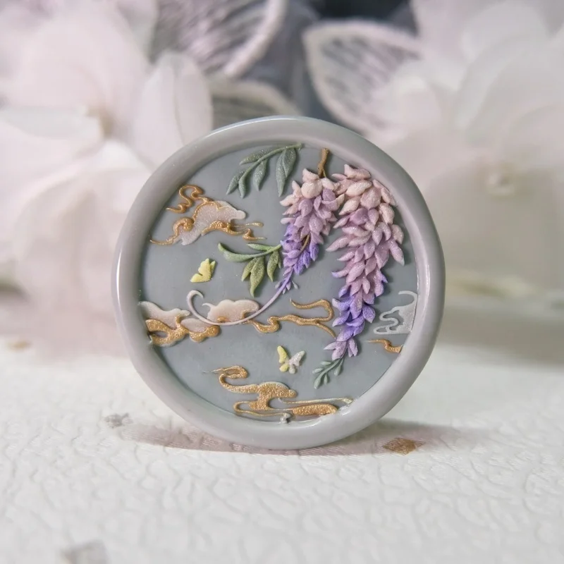 3cm Wisteria Fire Seal Stamp Copper Head Multi-Layer 3d Laser Relief Wax Seal Stamp Carved Brass Head Envelope Sealing