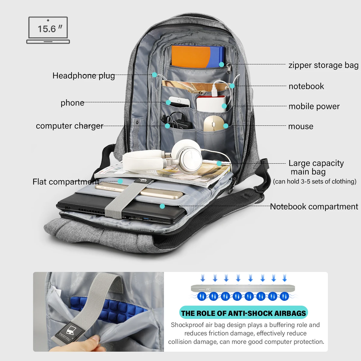 Tigernu Men Anti Theft Backpack Laptop Backpack Bags With