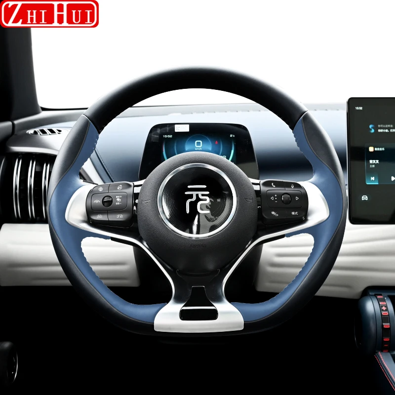 

For BYD Atto 3 Yuan Plus 2022 2023 Car Styling Hand-sewn Non-Slip Leather Steering Wheel Cover Auto Interior Accessories