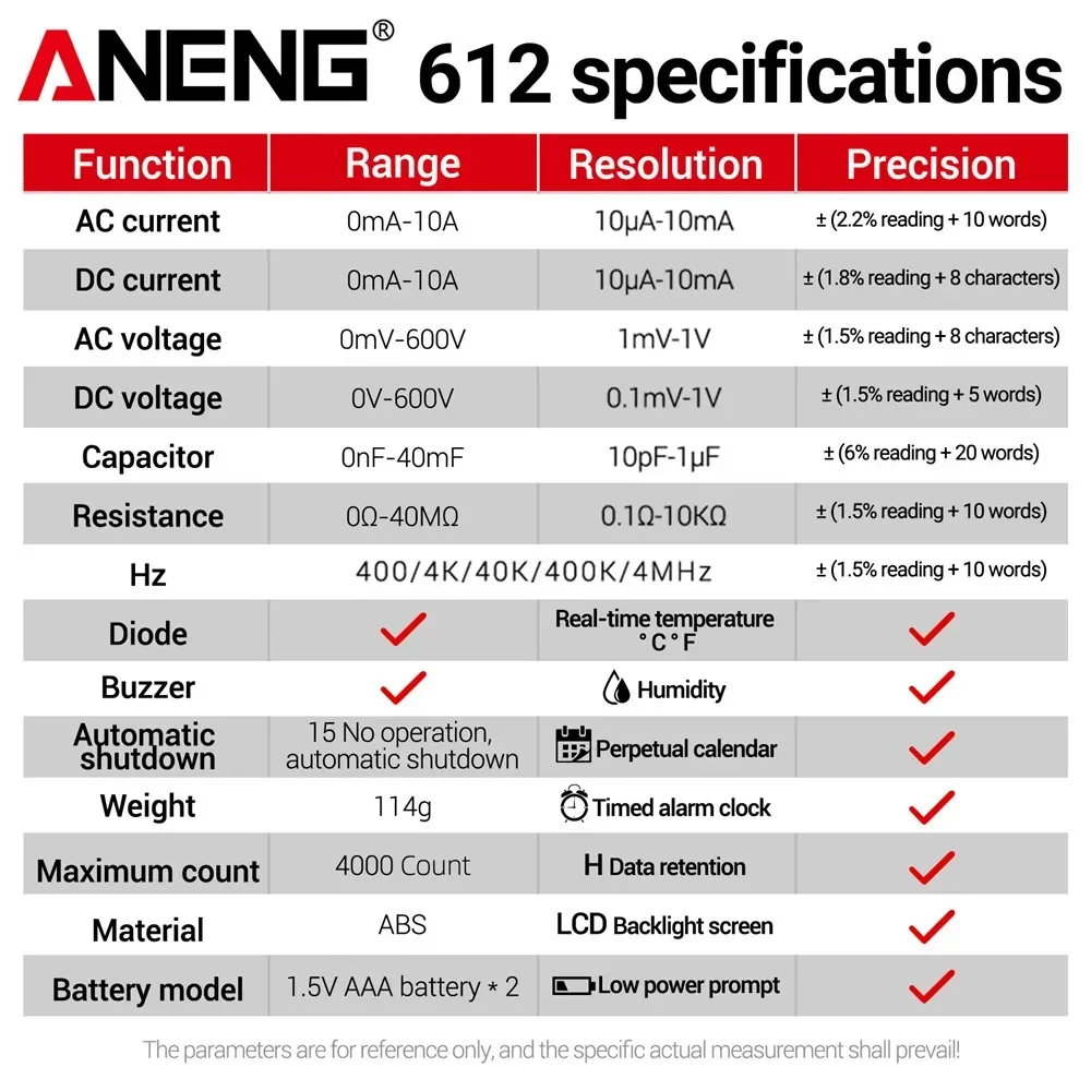ANENG 612 Smart Digital Multimeters AC/DC Current Voltage Capacitance Professional Measurement Multimetro Test Tools 6