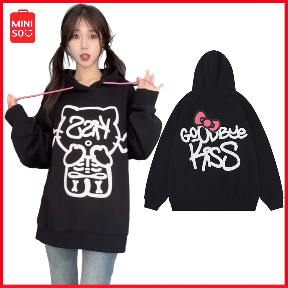

New Miniso Y2K Hellokitty Winter Sweatshirt American Cartoon Loose Street Couple Hoodie Long Sleeve Pullover Sport Casual Coat
