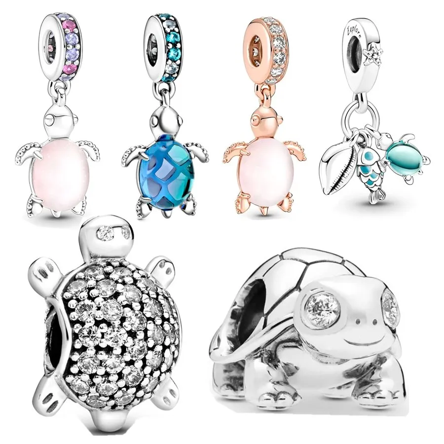 Blue Pink Green Rose Gold Glass Sea Turtle Charm Beads Pendant Fit Original Silver 925 Pandora Bracelet Necklace DIY Jewelry charm jewelry beads charms animal charm jewelry silver charm bead charm bead beads jewelry sterling silver beads charm