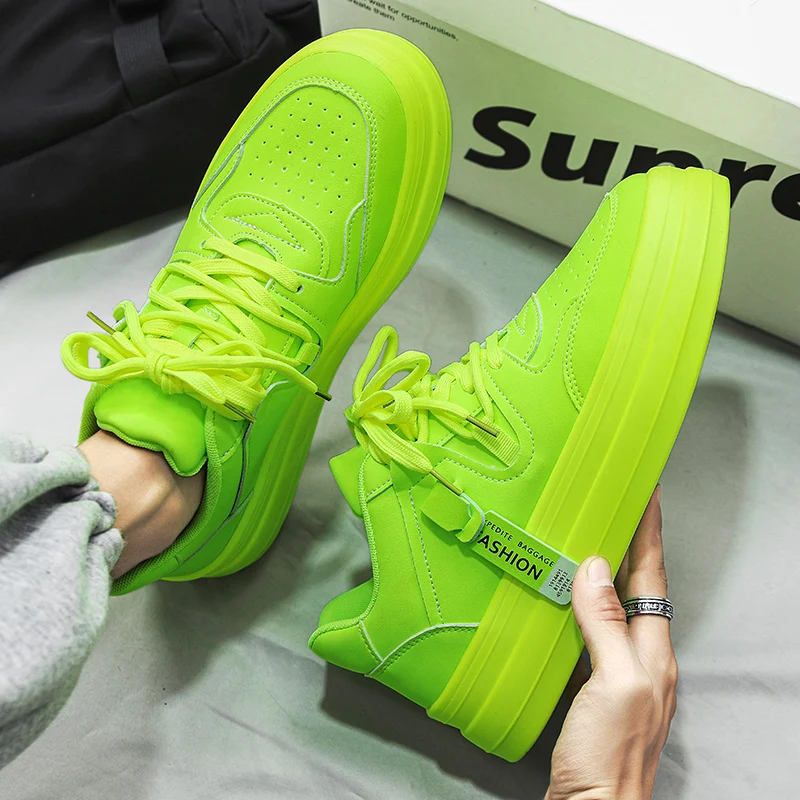High Top Mens Shoes Lime Green Trend New Men's Fluorescent