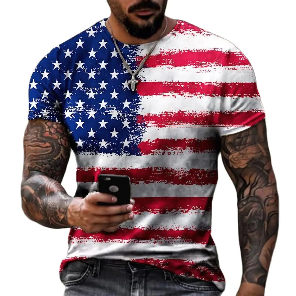 3d Print Men's Tshirts Oversized Fashion Usa Flag Stripes Male T Shirt