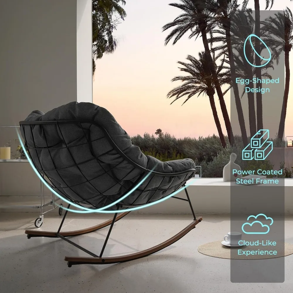 Rocking Chair Outdoor & Indoor Rocking Chair w/Cushion Metal Outdoor Rocker Recliner for Patio Porch Garden Backyard Grey