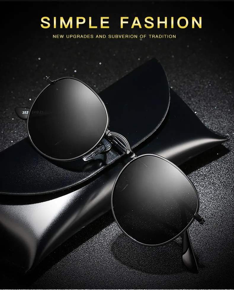 Klassische Vintage Runde Polarisierte Sonnenbrille Männer Marke Designer Polaroid Sonnenbrille Frauen Metall Rahmen Schwarz Objektiv Brillen_voghion.com