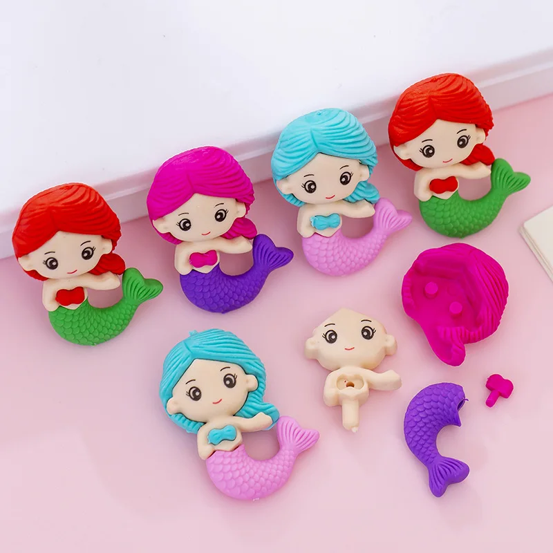 24 Pcs 크리 에이 티브 인어 퍼즐 조립 지우개 학생 크리스마스 상금 선물 보상 선물