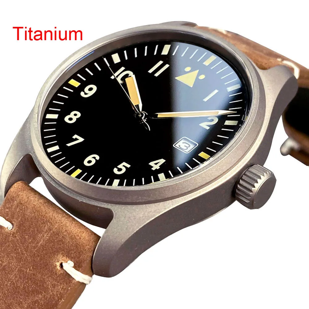 Light 39mm Titanium Watch Sapphire Glass 20ATM Diving NH35A Automatic Pilot Business Men Watch Leather Strap Vintage Luminous