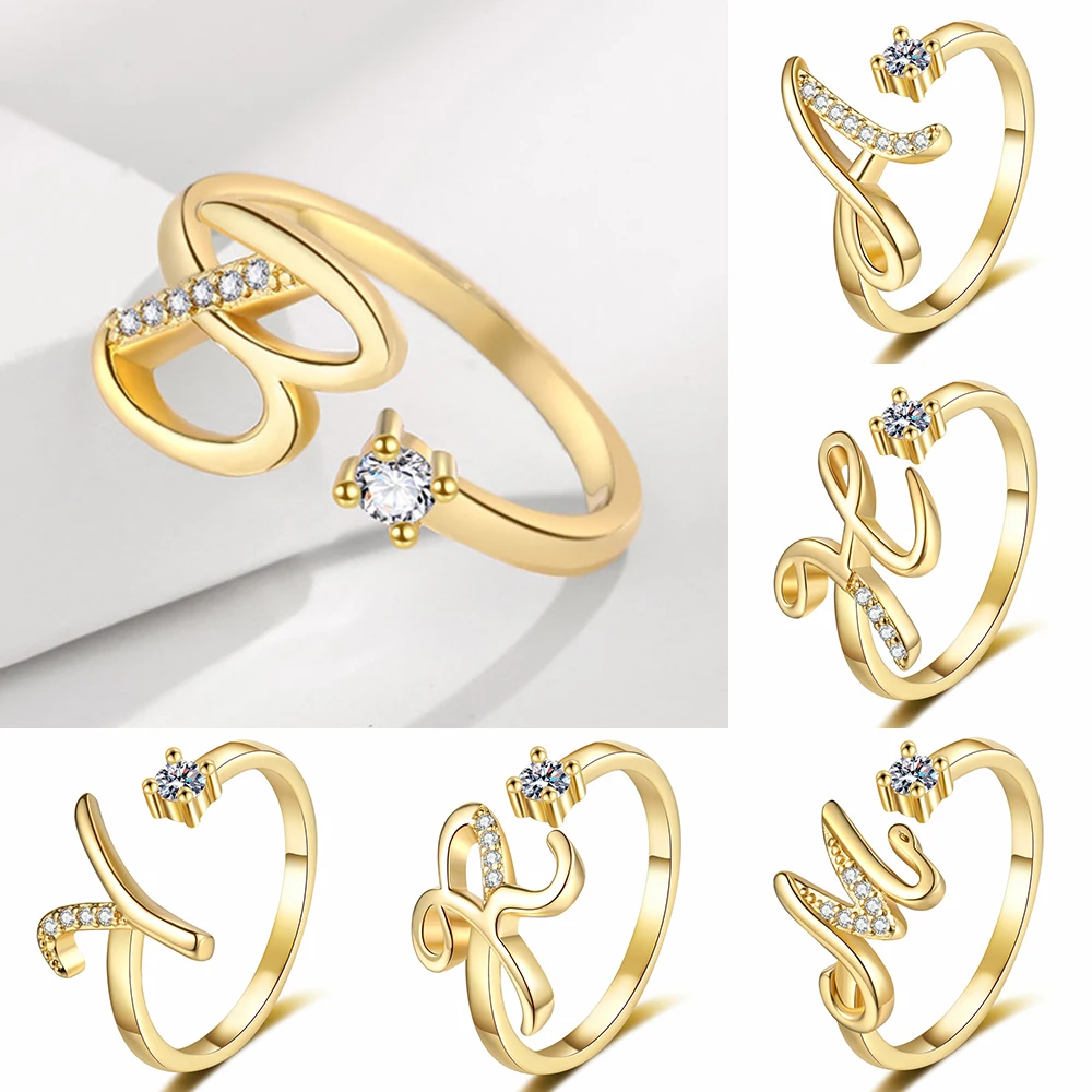 Finger Ring Opening Ring Adjustable Rings Wedding Rings Wedding Ring Crystal Initial Letter Rings for Girl