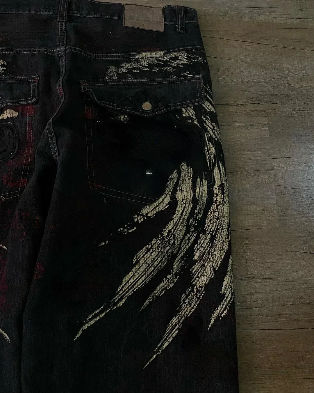 Y2K Vintage Jeans New Harajuku Hip Hop Wing Pattern Embroidery Print Baggy Jeans Pants Goth High Waist Wide Trousers Streetwear 3