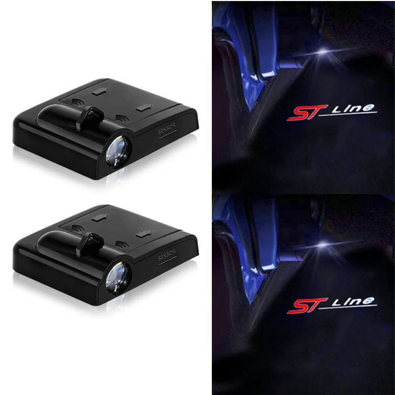 2Pcs Car Door Welcome Projector Light Wireless St Line Logo Per Ford Fiesta Focus Mondeo F-150 Foco X Vigale Accessori Per Auto