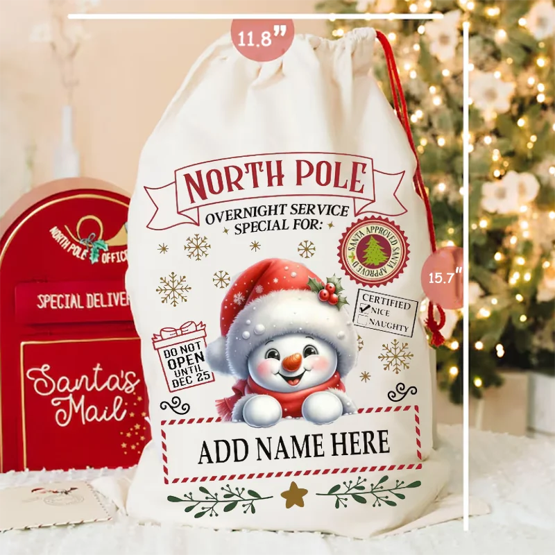 Personalized Name snowman Christmas Gifts Bag for kids Christmas Stocking Name Santa Sack gift Ornament 30x40cm gift bags