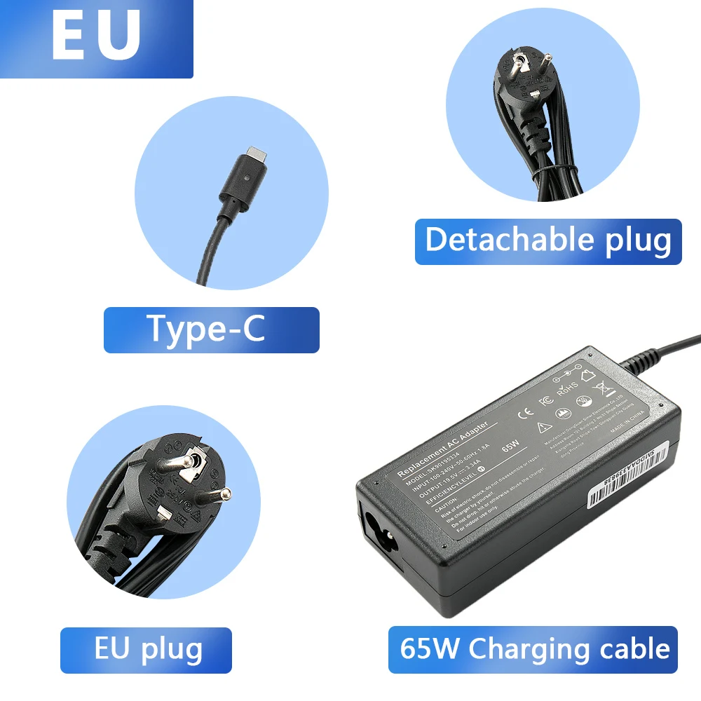 레노버 씽크패드 HP 크롬북, 델 ASUS, 65W, 20V, 3.25A, USB Tipo C, 휴대폰용 어댑터