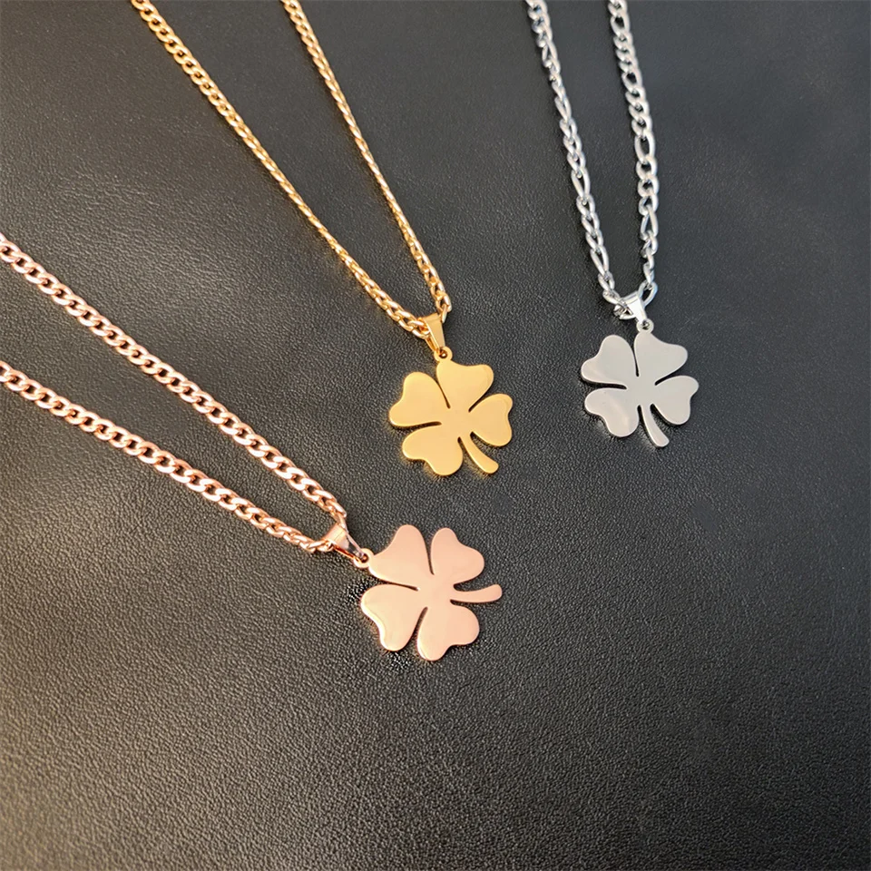 Chic Vierblättriges Kleeblatt Anhänger Halskette Für Frauen Edelstahl Qualität Mode Männer Halsketten Schmuck Verlobungsgeschenk Großhandel – Detail 3