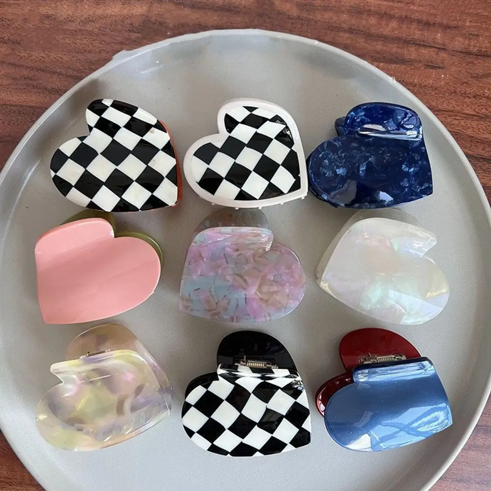 

Женские шахматные ацетатные головные уборы женские заколки для волос аксессуары для волос заколка-краб в Корейском стиле в форме сердца заколка для волос