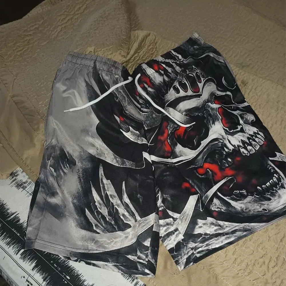 

Clothes Men Underpants Casual Baggy Men's Training Shorts Skull Flag Gray Red Sports Gym Basketball Sportswear Board Pants 2024